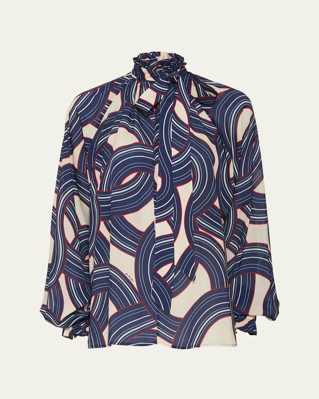 Cerere Placee Printed Blouse with Tie Neck